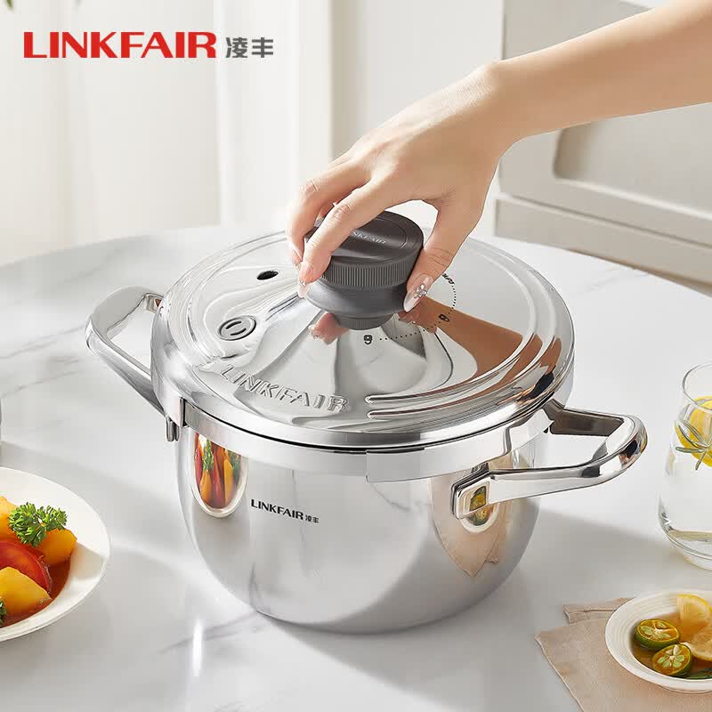 凌丰（LINKFAIR）304不锈钢高压锅家用防爆安全压力锅燃气电磁炉通用 银河系列 【配玻璃盖+手套】不锈钢色 22cm 5L