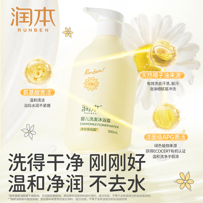 润本（RUNBEN）婴儿儿童沐浴露洗发水二合一婴儿宝宝沐浴液洗头专用旗舰店正品 【0岁+】婴儿款500mlX2瓶