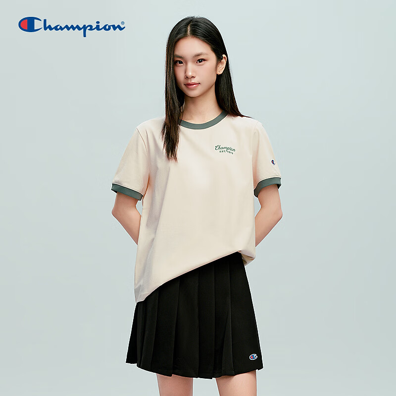 Champion冠军短袖T恤女2026春季新款圆领撞色宽松上衣流光甜酷风 白色 M