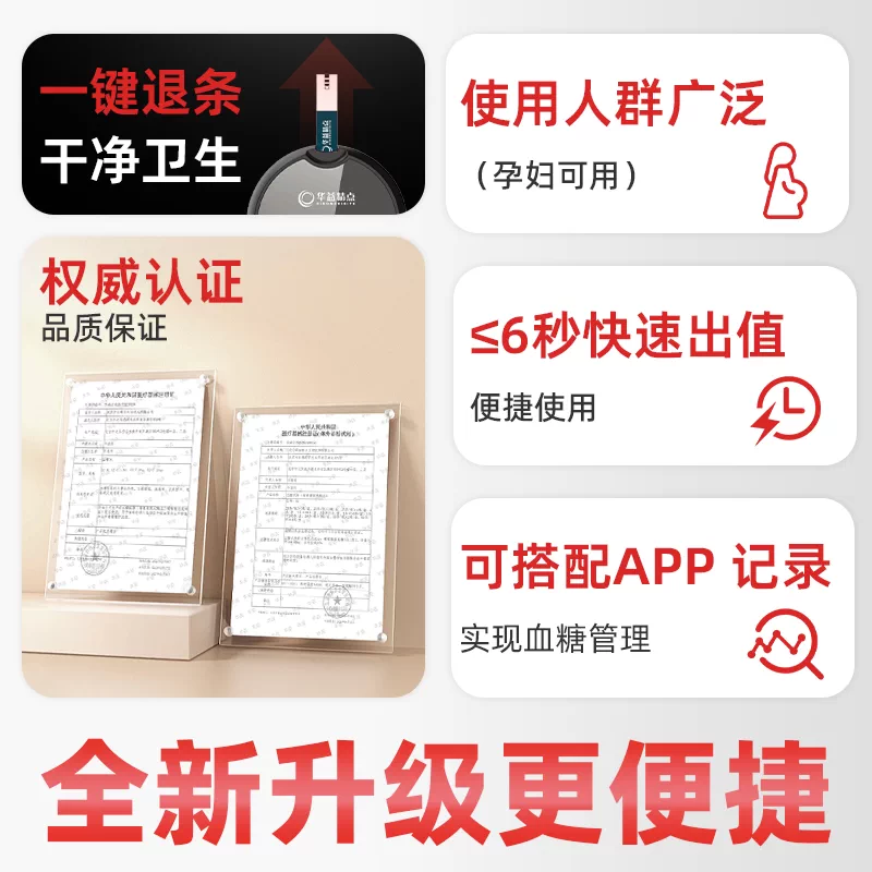 华益精点EZ-7 Lite血糖仪医用家用高精准低痛测血糖检测仪脱氢酶血糖试纸 【医院同款】血糖仪+50（试纸+低痛针+酒精棉片）