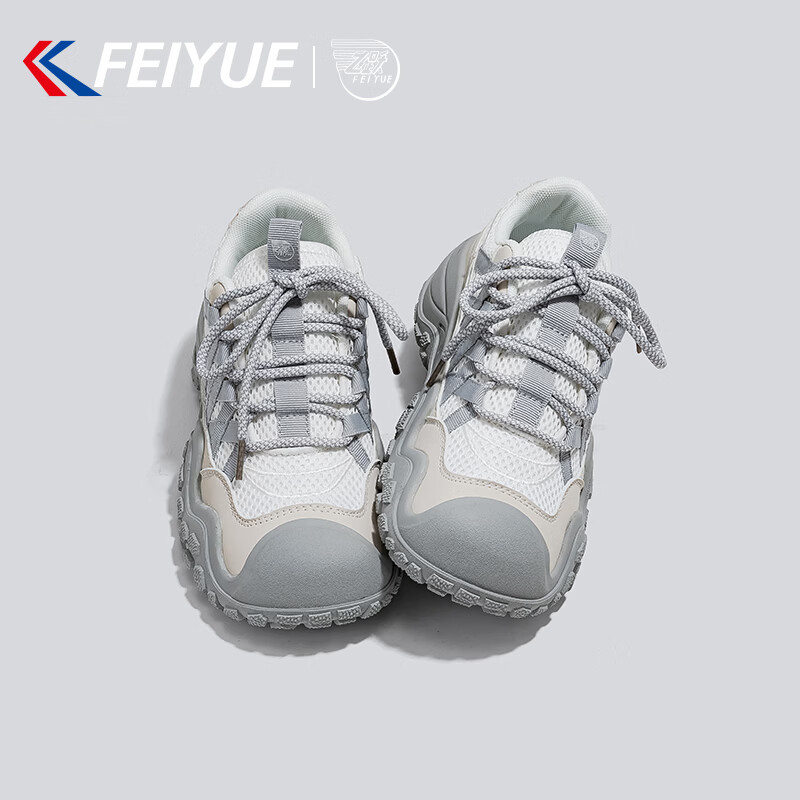 飞跃（Feiyue）官方女鞋板鞋女夏季个性潮流舒适百搭轻便休闲鞋女户外跑步运动鞋 米白灰色 38