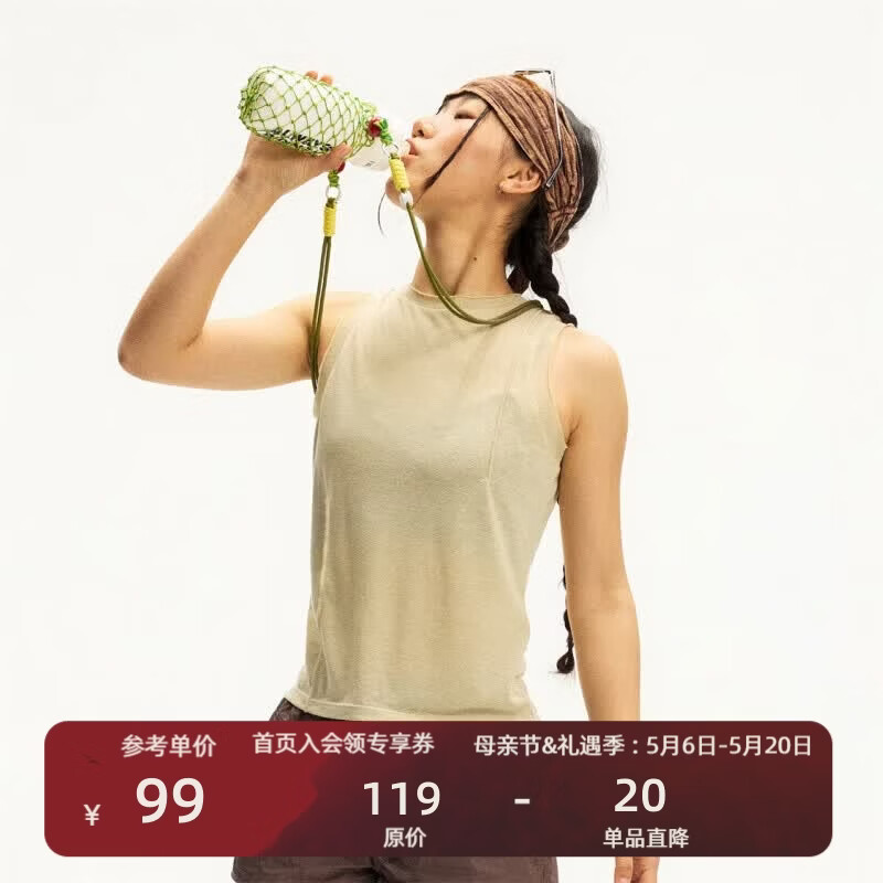 瞬时山野Monterest户外3A抗菌吸湿速干涤麻休闲运动背心无袖圆领T恤女 洛梨黄 L （WL）