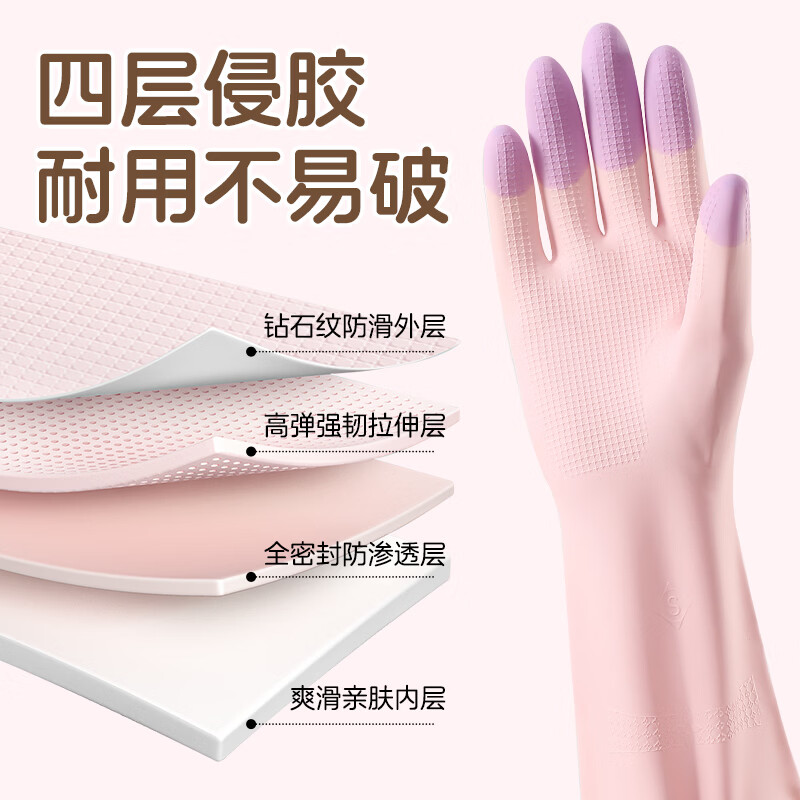 巧姨2026上新夏季洗碗凉手套女厨房家务胶皮防水防油清洁耐用橡胶乳胶 (粉+绿+黄)混合缤彩手套各1双 M(中码)
