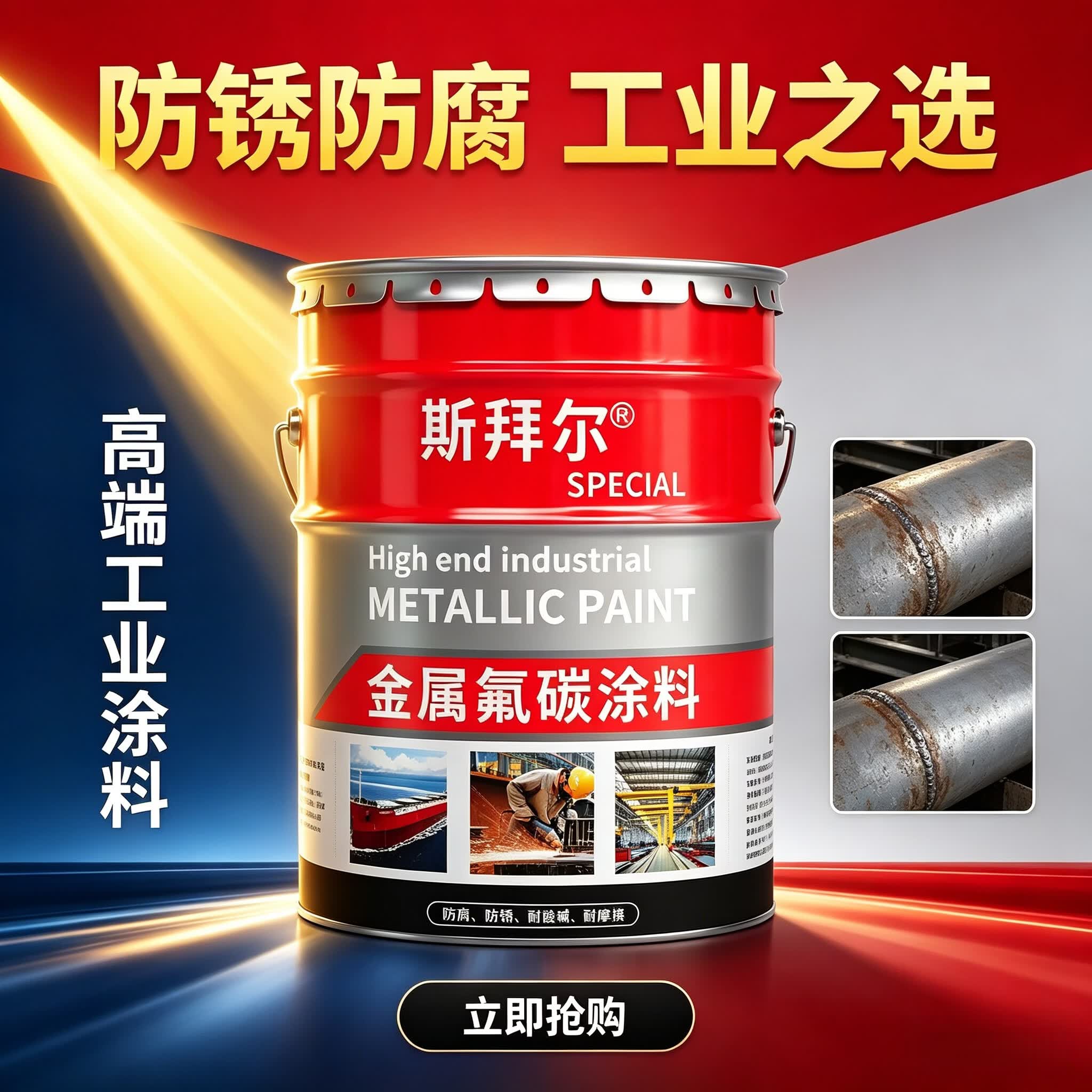 斯拜尔金属氟碳漆户外耐候防腐防锈专用高强度防晒不掉色双组份工业涂料 白色 双组份翻新金属防锈 1KG