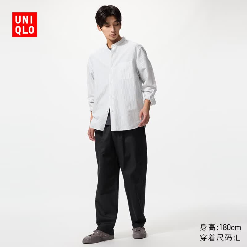 优衣库男装麻混纺舒适九分裤/休闲裤宽松版型26春夏新款482258 09 黑色 M