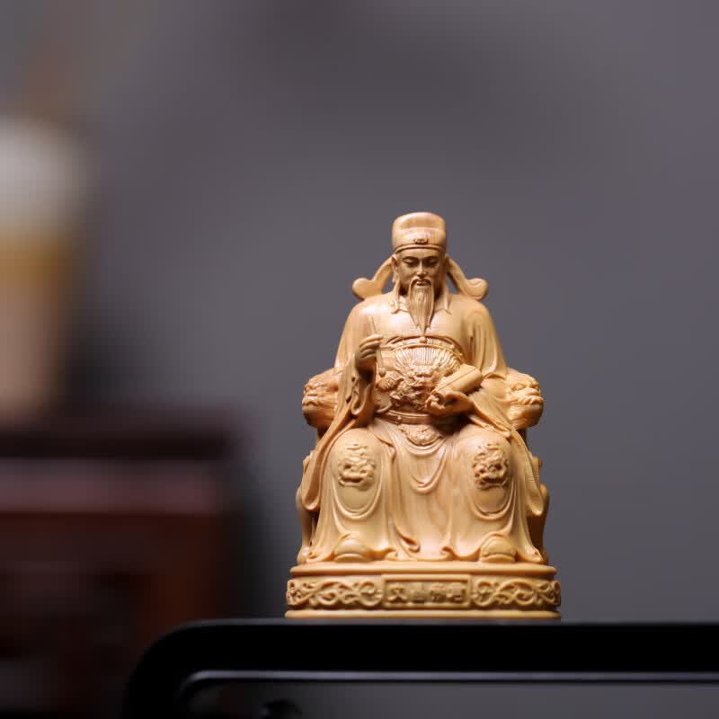 正宗小叶黄杨实木雕文昌帝君书房办公室风水吉祥物风水工艺品摆件 高度10长度6.5宽度5厘米