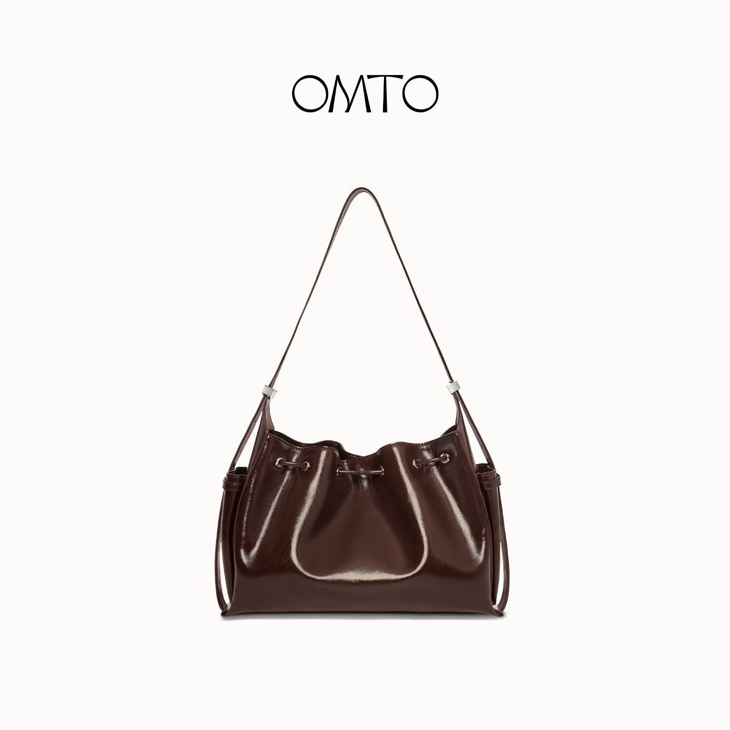OMTO 双兜烧卖Hobo包女2026新款油蜡真皮通勤单肩斜挎包包520礼物女友 乌梅子