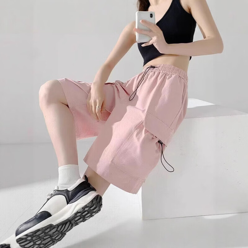 YOUNVFR夏季高腰五分阔腿裤设计感小众慵懒宽松短裤梨型显瘦直筒女版中裤 203#黑色 M 【建议85-100斤】