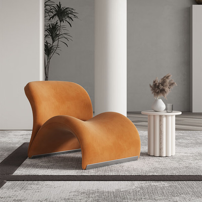 铁知音单人沙发椅创意舌头单椅艺术沙发设计师网红异形懒人休闲舌头椅子 单椅-绒布-暗橙色
