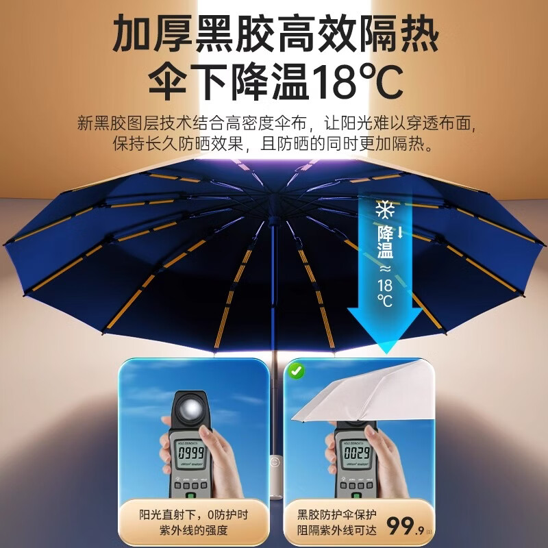 雨伞高颜值渐变自动防晒紫外线太阳伞折叠三人加大遮阳伞晴雨两用 【渐变/加大/黑胶晴雨】60骨全自动豆沙绿
