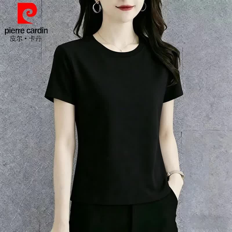 皮尔卡丹（pierre cardin）纯棉简约酒红色短袖t恤女夏季2026新款圆领薄款修身百搭女装上衣 【酒红色】 2XL 建议125-135斤