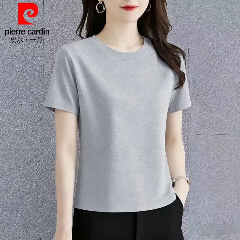 皮尔卡丹（pierre cardin）纯棉简约酒红色短袖t恤女夏季2026新款圆领薄款修身百搭女装上衣 【酒红色】 2XL 建议125-135斤