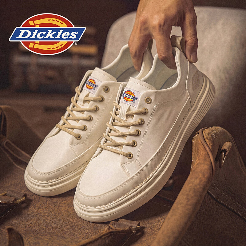Dickies品牌男鞋2026新款户外透气耐磨减震休闲运动鞋潮流时尚百搭帆布鞋 米白 45