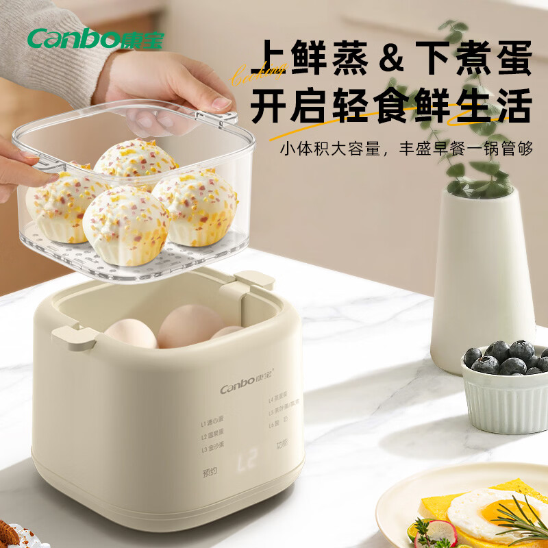 康宝(Canbo)煮蛋器 蒸蛋器双层迷你小型蒸锅智能定时煮鸡蛋神器多功能早餐一体机自动断电 双层 【特价款】六大功能 | 可蒸可煮