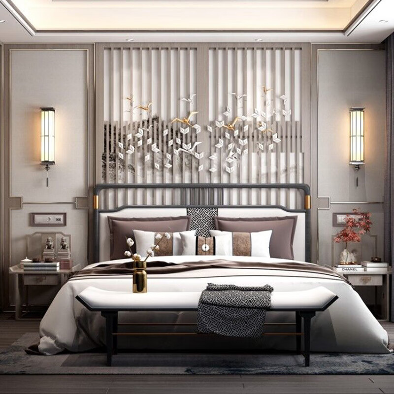 米禅意中国风轻奢主卧现代中式软靠婚床全屋家具 床头柜 1500mm*2000