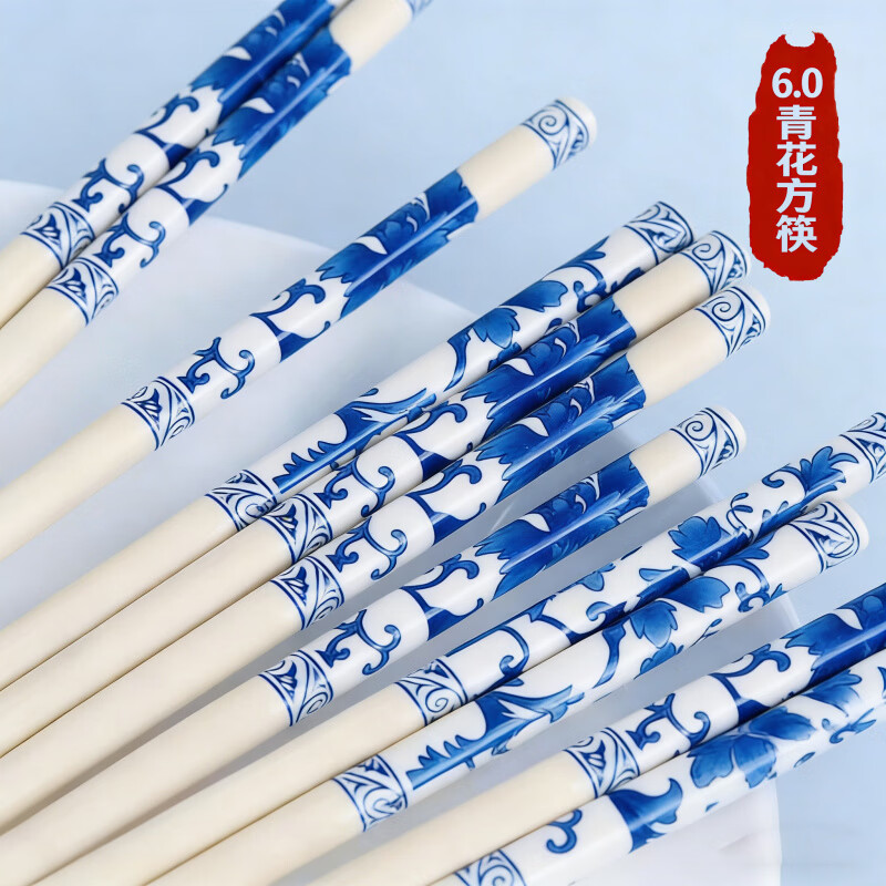 咏幻一次性筷子青花独立包装外卖打包方便卫生筷家用饭店竹筷批发 方6.0*长24cm青花【500双】超粗