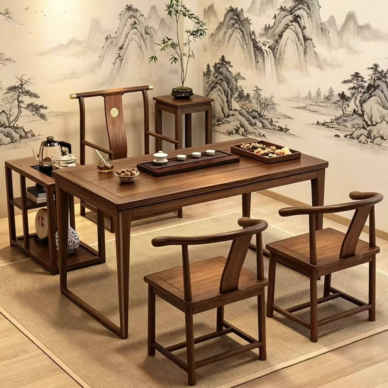 沐含玥中式实木组合茶台小户型泡茶阳台茶几一体禅意家用功夫桌椅