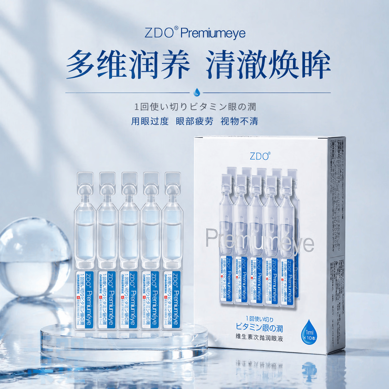 ZDO次抛润眼液缓解眼疲劳眼干眼涩护眼专用改善熬夜玩手机视力模糊 10支装*2盒【一月用量】