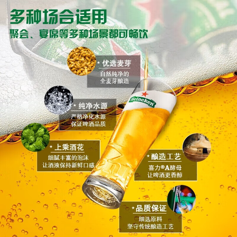 喜力啤酒 经典啤酒 整箱装 全麦酿造 官方正品  500mL 36瓶 组合装