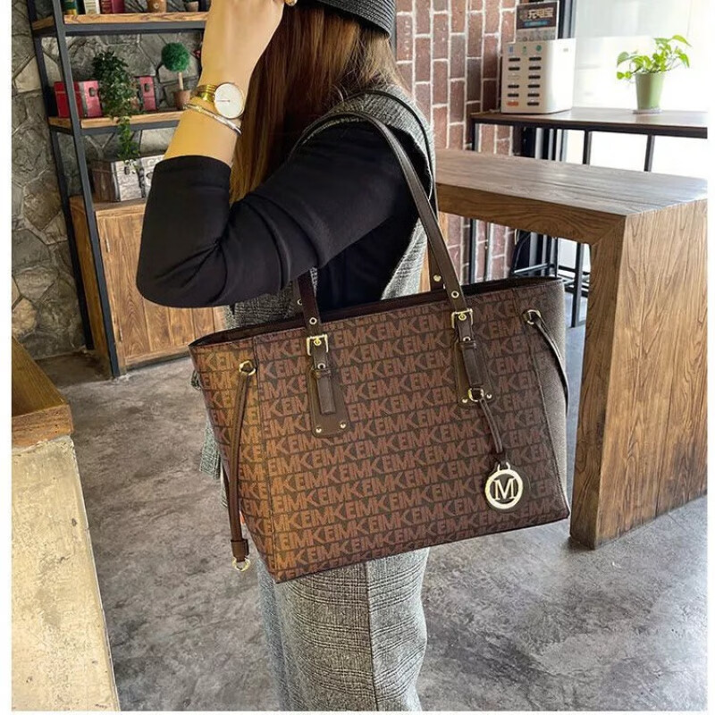 酷奇大包女新款真皮女包大容量单肩包女感托特包女手提包 咖啡色(丝巾