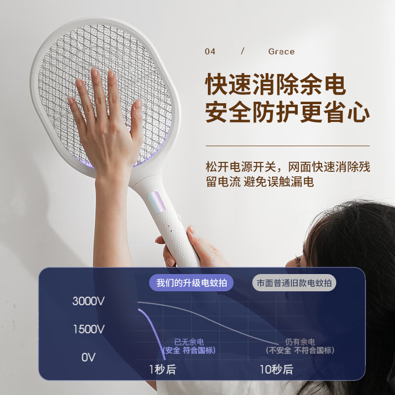 二合一充电式家用自动强力灭蚊拍灭蚊灯电蚊拍诱蚊灯 三合一物理诱蚊电蚊拍【1颗诱蚊灯】