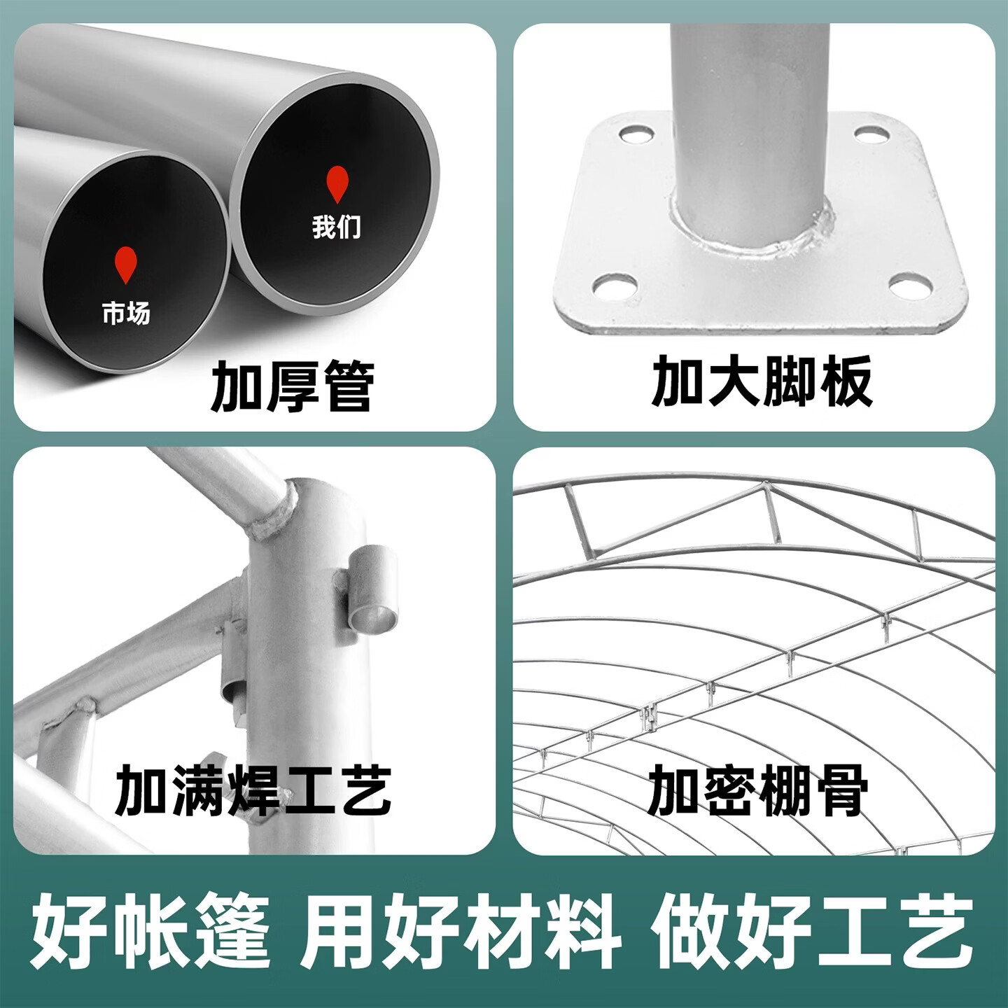 户外遮阳棚遮雨棚酒席帐篷摆摊雨棚加厚停车棚防晒防雨棚排档门面 绿色加厚油布+加粗骨架款(不包含三面围布) 3米X3米(4脚柱)约34公斤