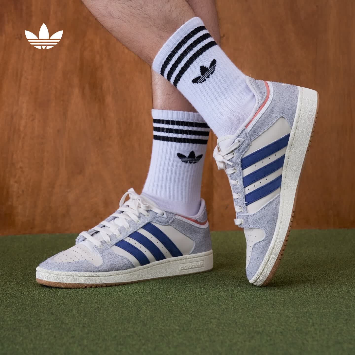 adidas CENTENNIAL RM休闲篮球风运动板鞋男女阿迪达斯官方三叶草   符点灰/汉玉白/蓝色   36