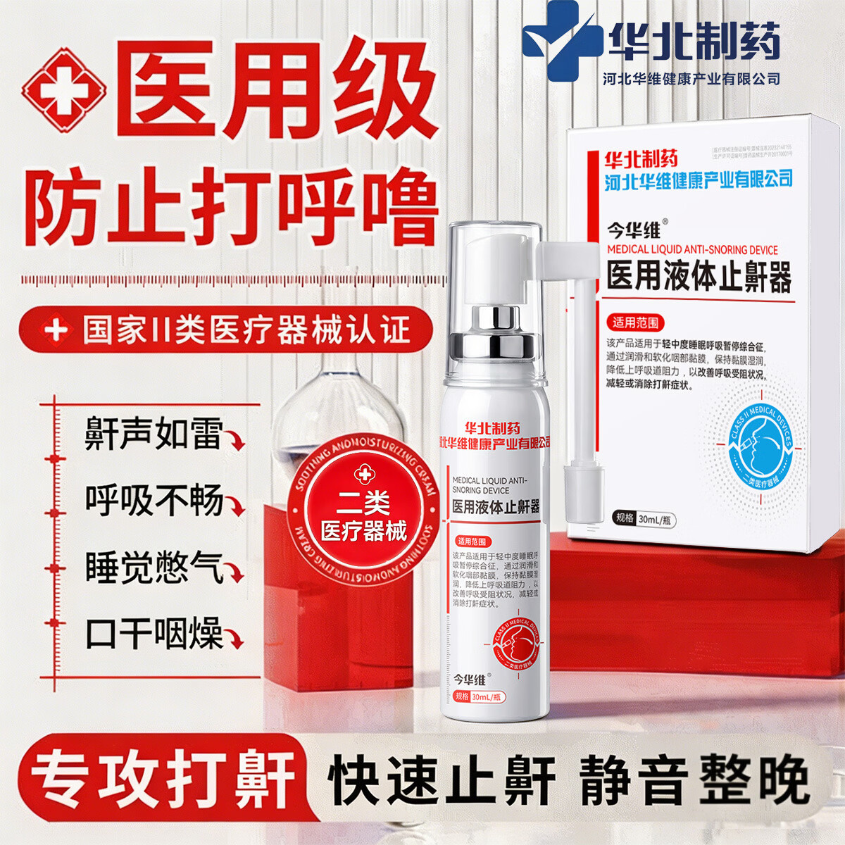 华北制药医用液体止鼾器今华维华维健康打呼噜喷雾男女呼吸通气鼾立停 5盒【巩固装】专研升级 止鼾器