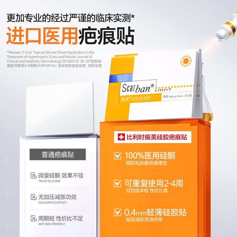 痕美医用疤痕贴剖腹产烧烫伤手术面部双眼皮疤痕减张贴疤痕贴院线同款 【三甲院线同款】薄款疤痕贴2.5*30cm