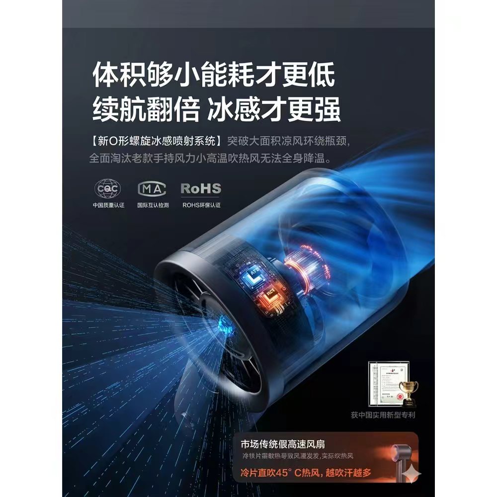 冠杆半导体制冷手持小风扇小型超长续航桌面办公室学生宿舍家用静音随身便携式降温神器迷你户外电风扇 【顶配冰敷款-藏青色】100档广角风距高速降噪涡轮