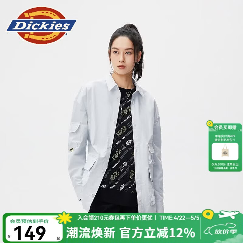 Dickies衬衫男长袖外套春夏休闲工装衬衣潮流宽松百搭男装上衣10969 蚝磨灰 （宽松版型） XL