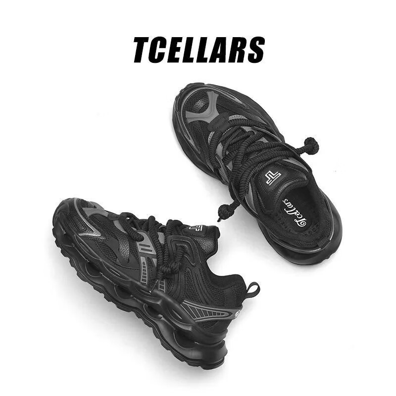Tcellars黑武士老爹鞋男2026新款厚底增高网面透气休闲运动鞋 大码 38 玄清黑【升级款】 36 京东折扣/优惠券