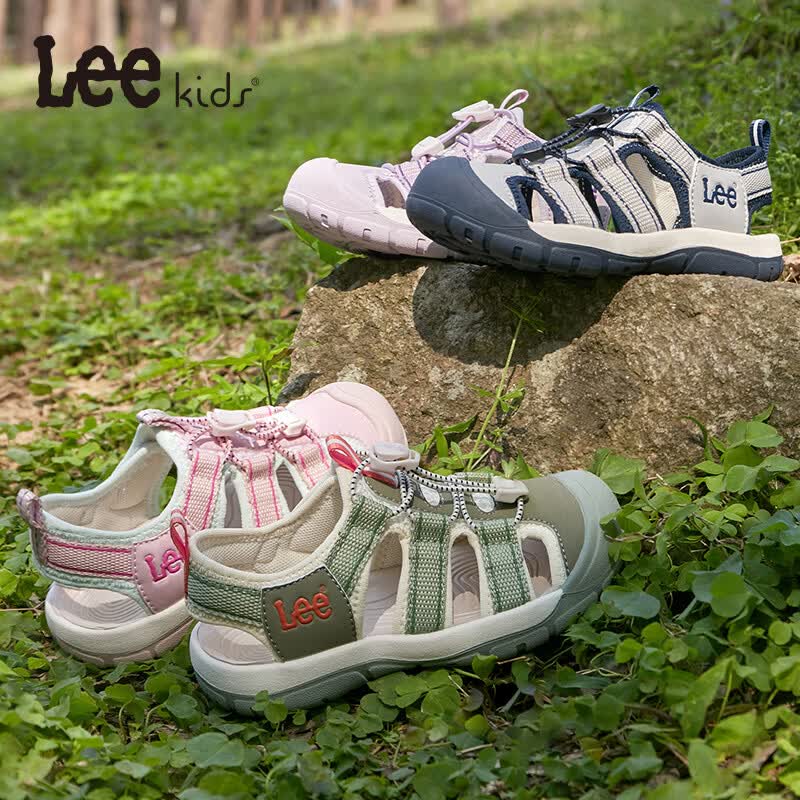 Lee童鞋夏季新款儿童运动凉鞋女童包头沙滩鞋男大童 X0215 米绿 31 【建议脚长189-194mm】