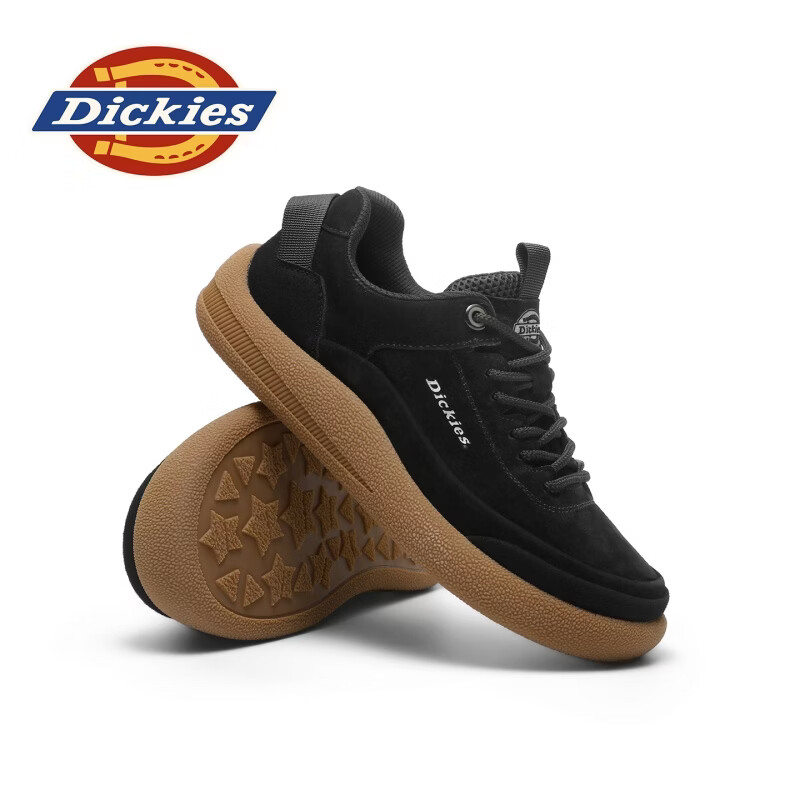Dickies品牌男鞋2026秋季新款真皮板鞋户外运动鞋厚底耐磨百搭复古休闲鞋 黑色 42