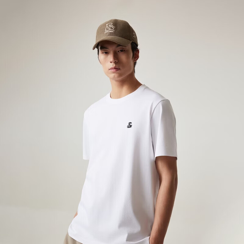杰克·琼斯（JACK&JONES）26年男装新款【凉感】短袖T恤男士简约纯色透气打底高端耐洗半袖 A06本白色 常规 S （170）
