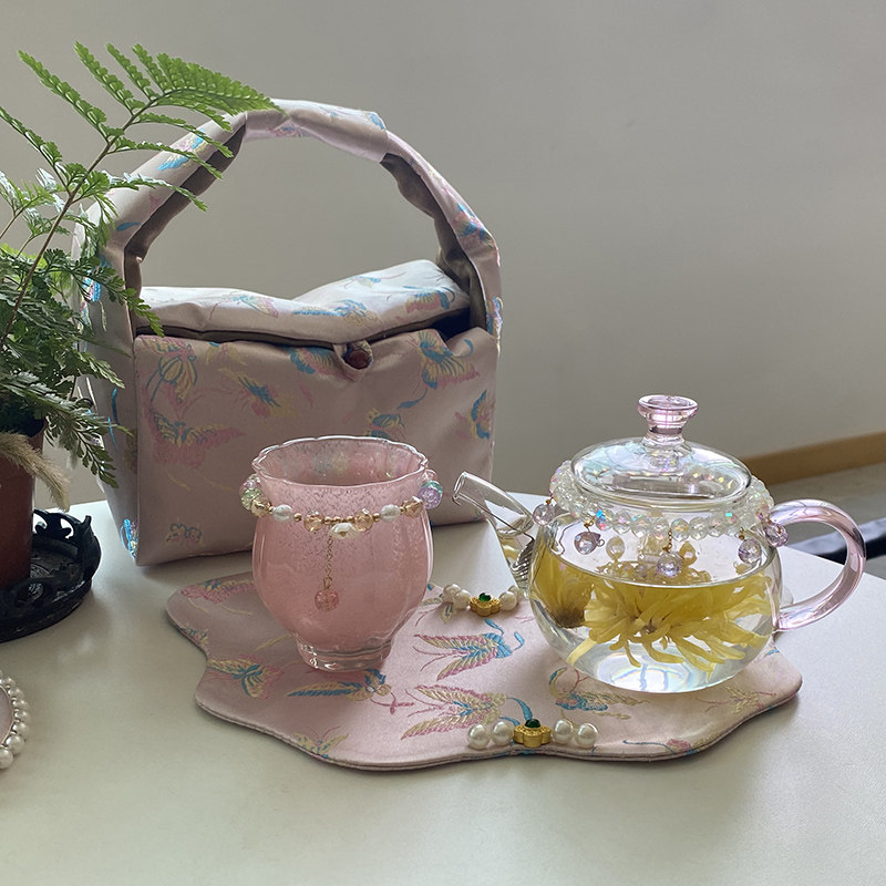 迦图鲮耐热玻璃茶壶功夫茶具绿茶泡茶壶煮茶器过滤防爆烧水壶家用花茶壶 粉把小茶壶 300ML