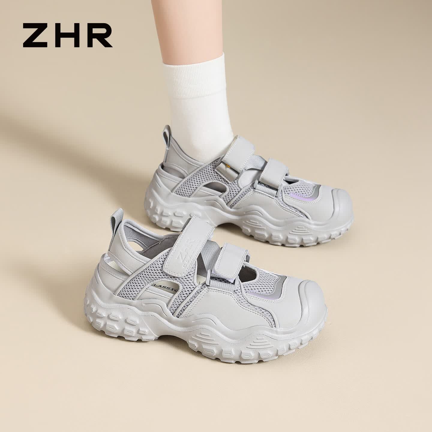 ZHR则则户外登山鞋女夏季新款透气运动凉鞋女厚底休闲女鞋 KD253灰色35
