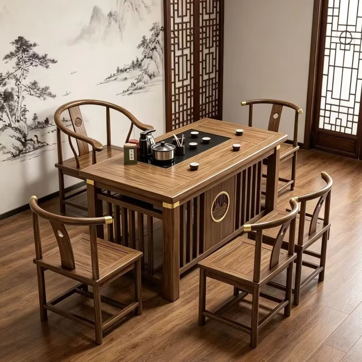 沐含玥新中式茶桌椅组合实木阳台小户型茶几家用客厅现代简约办公室茶台