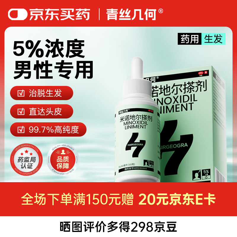 青丝几何部分效期至26年8月 米诺地尔搽剂5%60ml/瓶脱发生发液男女防脱生发育发发际线增长液洗发水脱发斑秃