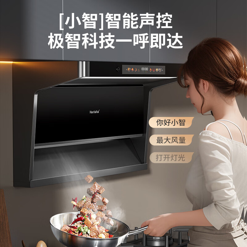 Haotaitai油烟机家用抽油烟机顶侧双吸抽大吸力自清洁语音变频一级能效吸油烟机炉灶套装 SJ80烟机【语音智控+1000Pa超大静压】