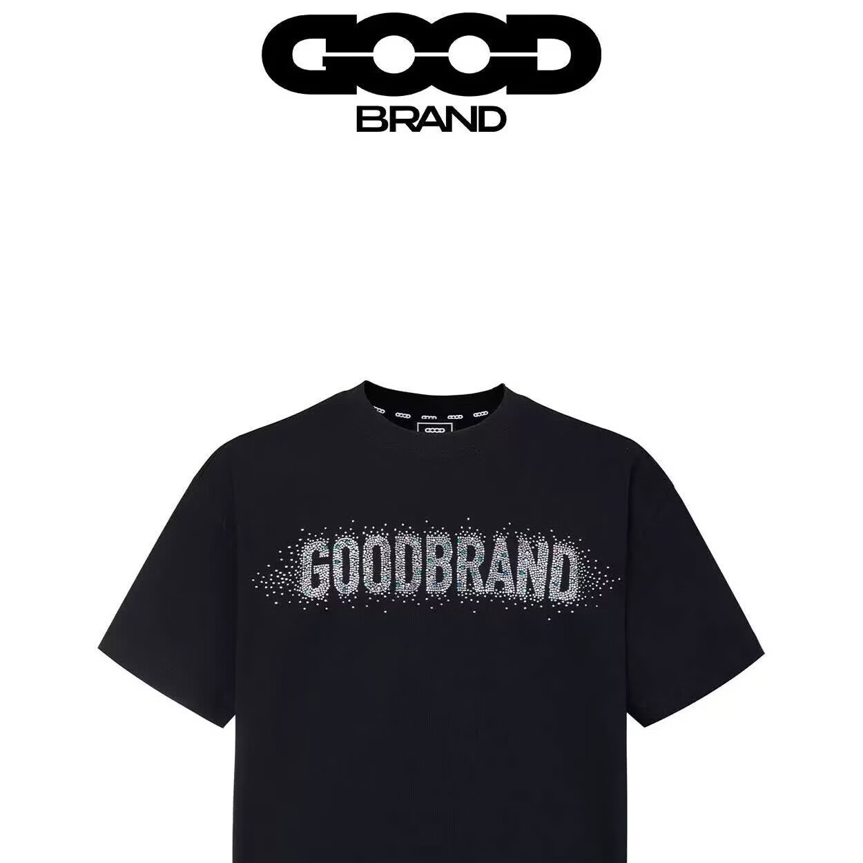 GB-GOOD 26SS满钻月牙标语轻奢短袖T恤男女同款轻奢时尚GOOD 黑色 XL
