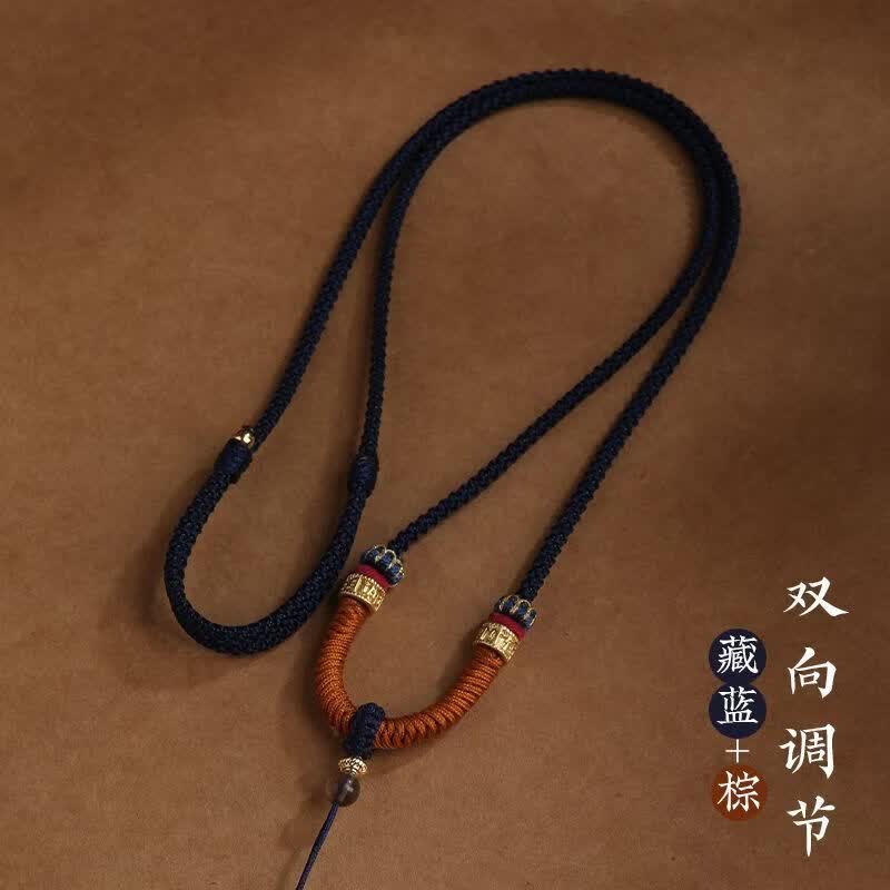 山头林村挂件吊坠的绳子手工编织六字真言吊坠挂绳佛牌玉坠绳男金刚结女款 藏蓝+棕