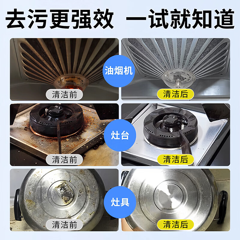 圣洁康 重油污净厨房抽油烟机专用强力去除油污家用清洗剂除垢神器 500ml2瓶 泡沫喷头