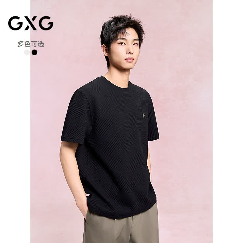 GXG男装 双色肌理面料短袖T恤男士上衣 26年夏季 黑色 L