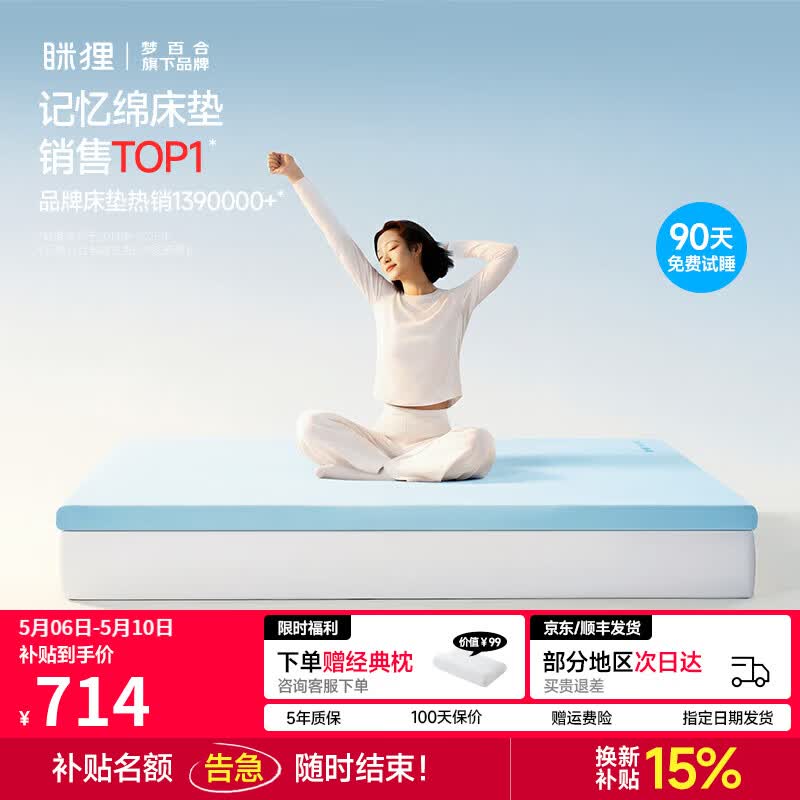 MLILY眯狸记忆棉床垫1.8x2米薄垫榻榻米床垫褥子卧室租房专用海绵软垫 【软硬适中5cm】小蓝垫 150*200cm
