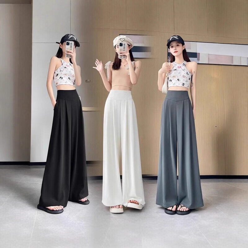 YOUNVFR2026春夏季新款西装裤女高腰阔腿裤直筒休闲宽松大摆拖地长裤子 黑色 2XL