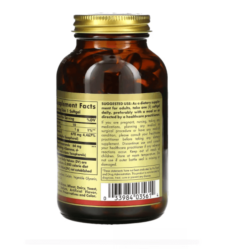 SOLGAR美国维生素E全谱维E高含量1000IU vitamin E 100粒 维生素E 100粒 维生素E 100粒*1瓶 体验装 100ml*1瓶