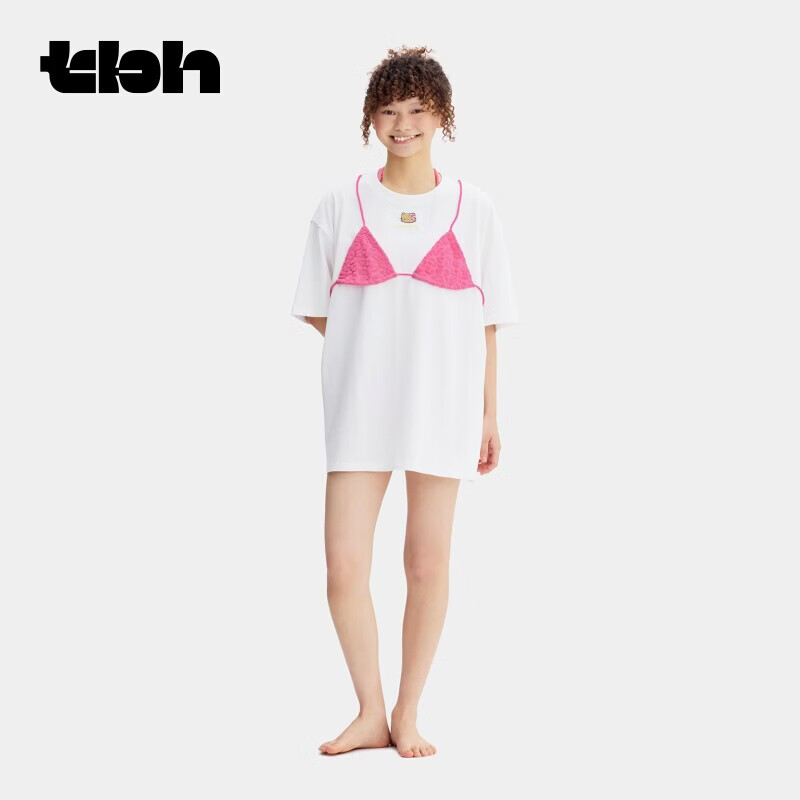 野兽派家居（tbh）Hello Kitty Bra T恤套装全棉旅游海边沙滩短袖女 Hello Kitty比基尼T恤 玫粉豹纹 M
