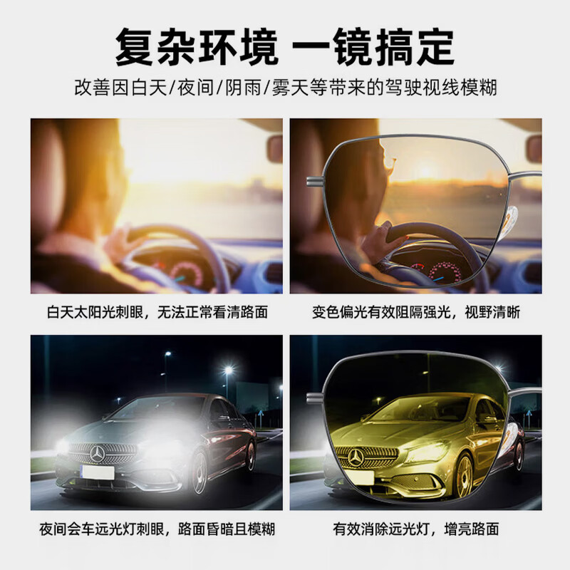 蔡司（ZEISS）镜片可选太阳镜男士开车专用眼镜偏光防紫外线近视眼墨镜可配度数 枪框夜视变茶-0度变色片