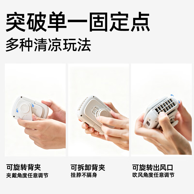 有厘头冰敷挂腰小风扇制冷超长续航便携降温神器户外骑行工地外卖超大容量电风扇usb充电多功能挂脖风扇 冰蓝色【冰敷制冷】 4000mAh